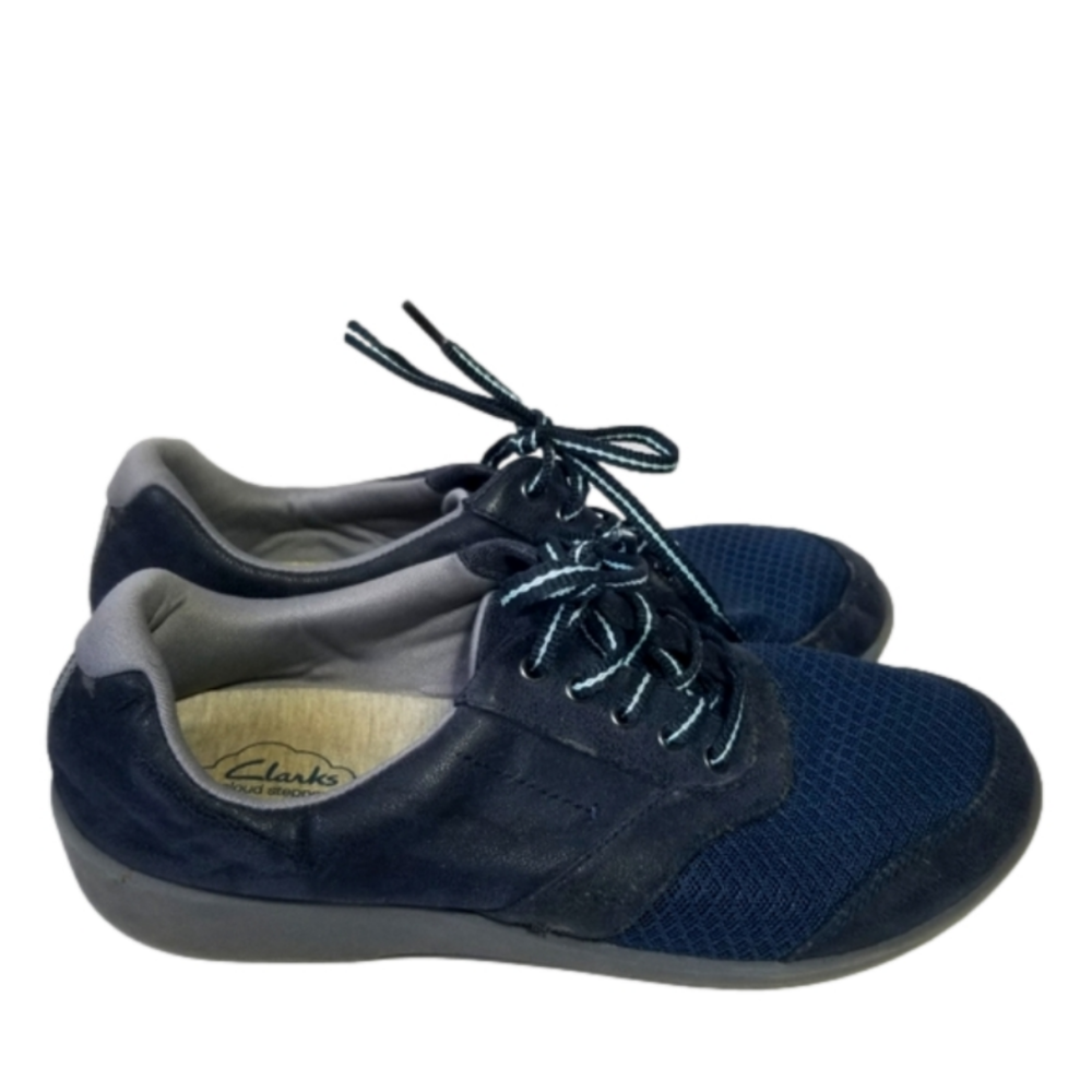 Clarks Cloudsteppers Laced Casual Navy Blue Shoes Sneakers Size 8.5